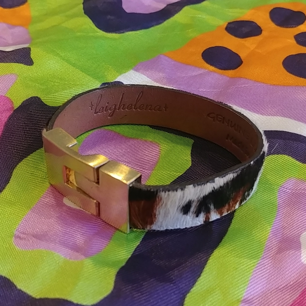 LEIGHELENA JIGSAW BRACELET LEOPARD PRINT CALF HAIR